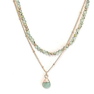 Gold & Jade Double Layer Nacklace 16" + 2" Extender